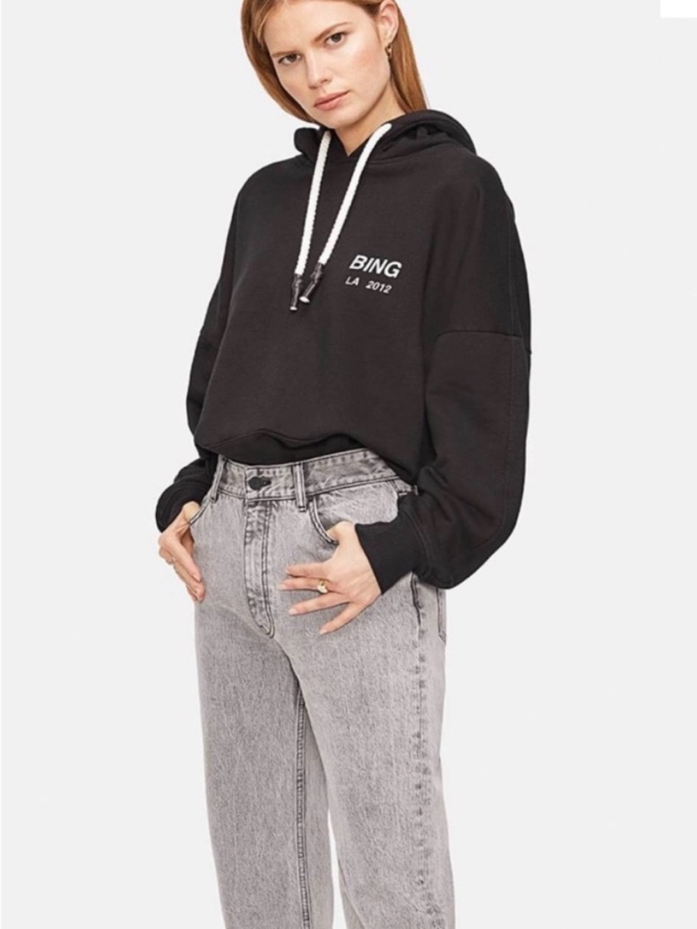 ANINE BING Black Oversized Lottie Graphic Logo Hoodie - Size XS EUC - Picture 2 of 12